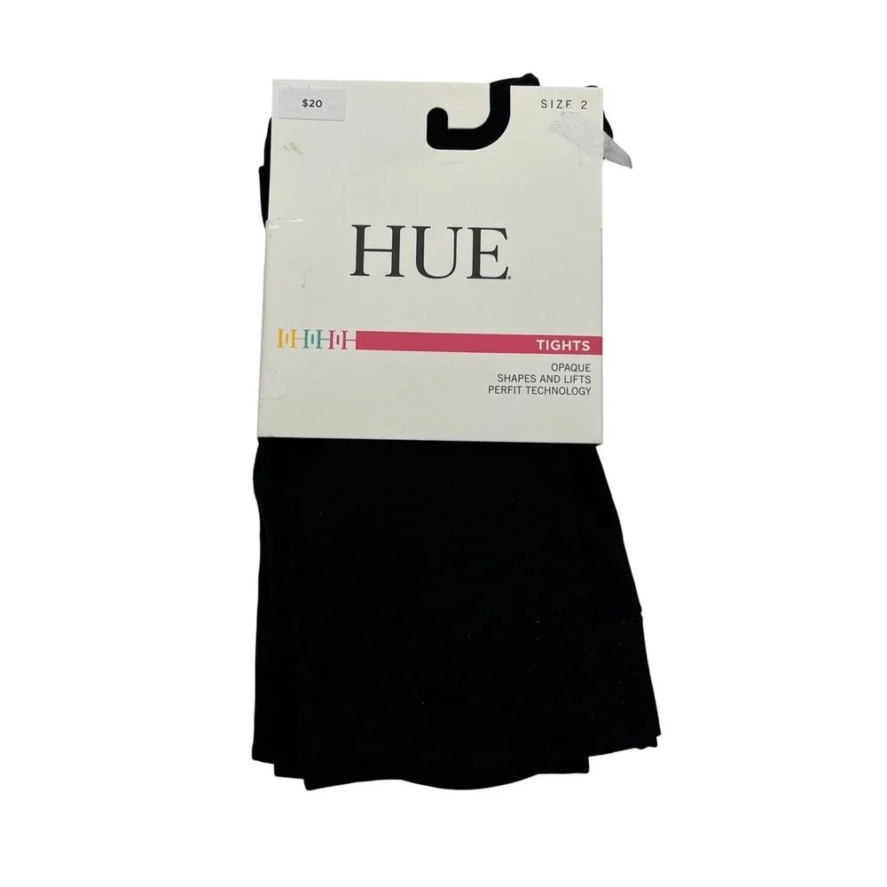 Hue Tights Women Size 2 Black Shaper Opaque Tights 9001 Non-Control Top Opaque